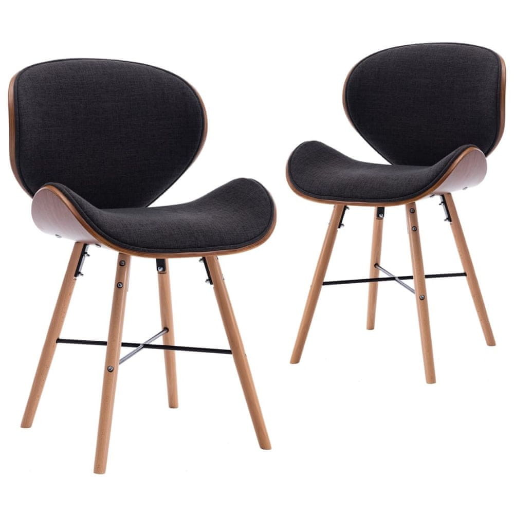 Vidaxl Jedálenské stoličky 2 ks, tmavosivé, látka a ohýbané drevo